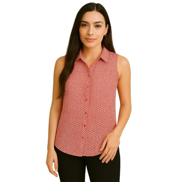 Sleeveless Shirt ANA Sheer Chevron Stripe Button Up Red Women's WOMAN'S Small - Picture 1 of 8
